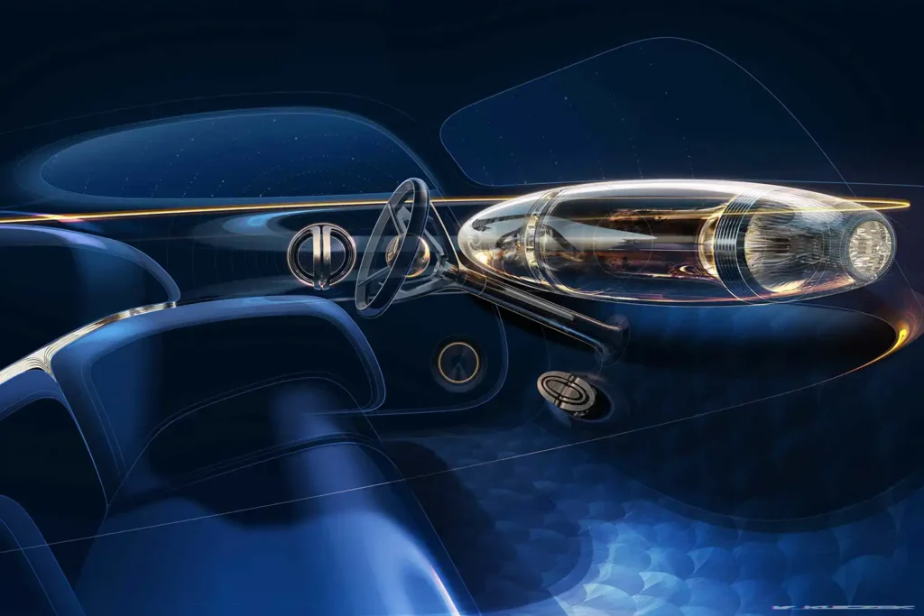 Das Interieur des Vison Concept mit durchgehender Sitzbank weckt Erinnerungen an den legendären 300 SL