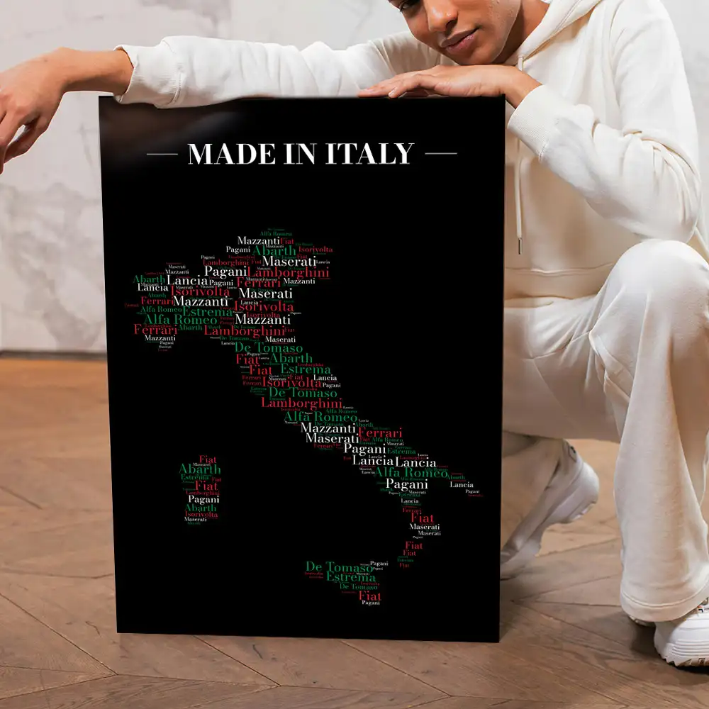 Textart-Wandbild, hier passend z.B. für Fans italienischer Sportwagenmarken
