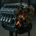 Schnittmodell eines V8-Motors mit sichtbaren Kolben und Ventilen